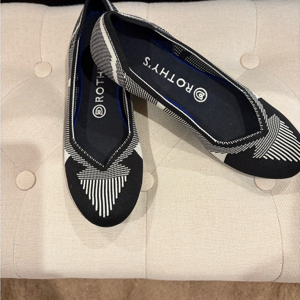 Rothy's Striped Black and White Flats
